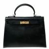 Hermes Black Epsom Leather Gold Hardware Kelly Sellier 32 Bag For Women