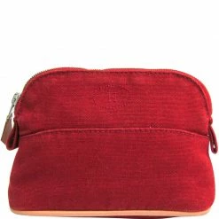 Hermes Bordeaux Toile Canvas Mini Bolide Pouch For Women