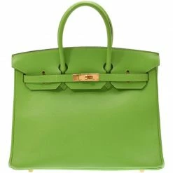 Hermes Apple Green Veau Gulliver Leather Gold Hardware Birkin 35 Bag For Women