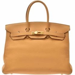 Hermes Saffron Leather Gold Hardware Birkin 35 Bag For Women