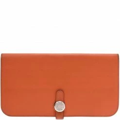 Hermes Orange Leather Dogon Wallet For Women