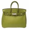 Hermes Apple Green Swift Leather Palladium Plated Birkin 25 Bag For Women