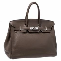 Hermes Taupe Grey Clemence Leather Palladium Hardware Birkin 35 Bag For Women -Deals Hermes Store luxury women hermes used handbags p241745 001