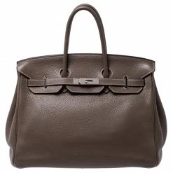 Hermes Taupe Grey Clemence Leather Palladium Hardware Birkin 35 Bag For Women