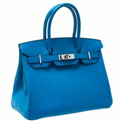 Hermes Hermès Bleu Zanzibar Epsom Leather Palladium Hardware Birkin 30 Bag For Women -Deals Hermes Store luxury women hermes used handbags p243113 009
