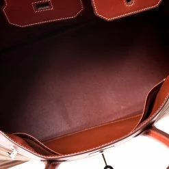 Hermes Birkin Brique Vibrato And Calf Box Leather Palladium Hardware Birkin 35 Bag For Women -Deals Hermes Store luxury women hermes used handbags p243375 003