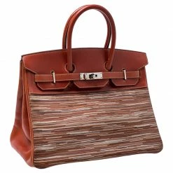 Hermes Birkin Brique Vibrato And Calf Box Leather Palladium Hardware Birkin 35 Bag For Women -Deals Hermes Store luxury women hermes used handbags p243375 009