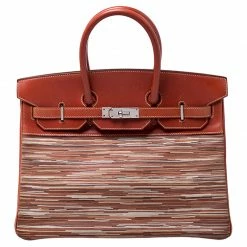 Hermes Birkin Brique Vibrato And Calf Box Leather Palladium Hardware Birkin 35 Bag For Women