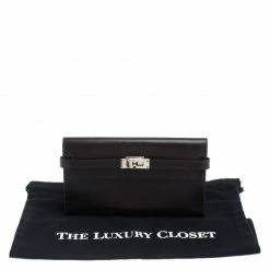 Hermes Chocolat Boxcalf Leather Long Kelly Wallet For Women -Deals Hermes Store luxury women hermes used handbags p244367 001