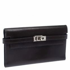 Hermes Chocolat Boxcalf Leather Long Kelly Wallet For Women -Deals Hermes Store luxury women hermes used handbags p244367 004