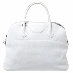 Hermes White Togo Leather Palladium Hardware Bolide 35 Bag For Women