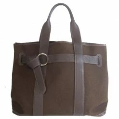 Hermes Dark Brown Canvas Leather MM Bag For Women