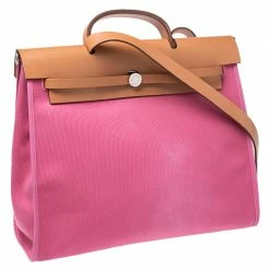 Hermes Rose Lipstick/Natural Canvas And Leather Herbag Zip 39 Bag For Women -Deals Hermes Store luxury women hermes used handbags p250794 004