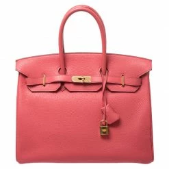 Hermes Bougainvillier Clemence Leather Gold Hardware Birkin 35 Bag For Women