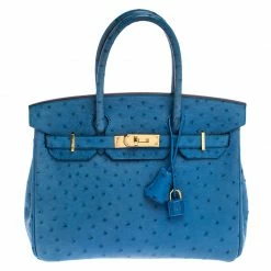 Hermes Hermès Mykonos Blue Ostrich Gold Hardware Birkin 30 Bag For Women