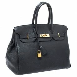 Hermes Black Fjord Leather Gold Hardware Birkin 35 Bag For Women -Deals Hermes Store luxury women hermes used handbags p252390 001