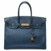 Hermes Blue De Malte Togo Leather Gold Hardware Birkin 35 Bag For Women