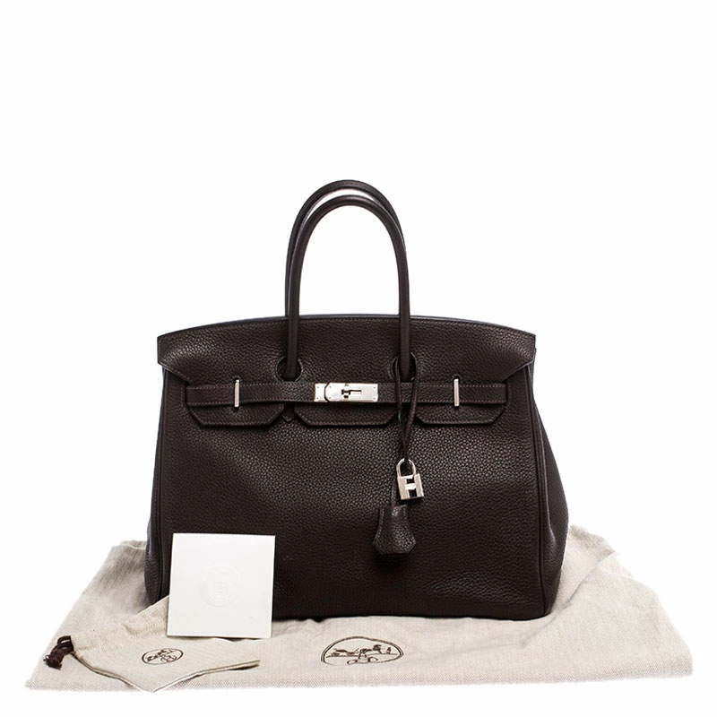 Hermes Ebene Togo Leather Palladium Hardware Birkin 35 Bag For Women 12 Hermes Ebene Togo Leather Palladium Hardware Birkin 35 Bag For Women - Image 10