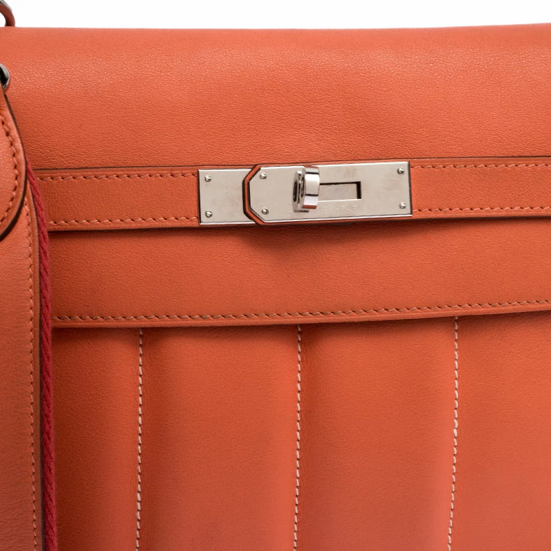 Hermes Orange Leather Palladium Hardware Berline Bag For Women 7 Hermes Orange Leather Palladium Hardware Berline Bag For Women - Image 5