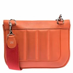 Hermes Orange Leather Palladium Hardware Berline Bag For Women 17 Hermes Orange Leather Palladium Hardware Berline Bag For Women -Deals Hermes Store luxury women hermes used handbags p253331 004