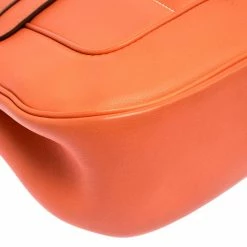 Hermes Orange Leather Palladium Hardware Berline Bag For Women 24 Hermes Orange Leather Palladium Hardware Berline Bag For Women -Deals Hermes Store luxury women hermes used handbags p253331 006