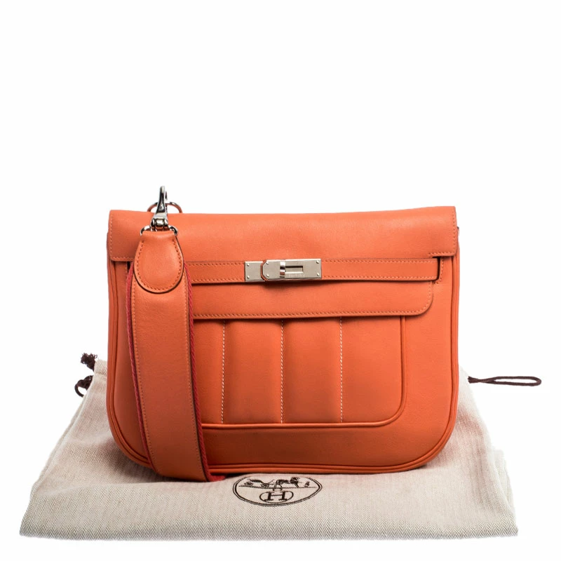 Hermes Orange Leather Palladium Hardware Berline Bag For Women 12 Hermes Orange Leather Palladium Hardware Berline Bag For Women - Image 10