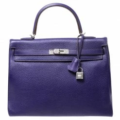 Hermes Ultraviolet Clemence Leather Palladium Hardware Kelly Retourne 35 Bag For Women