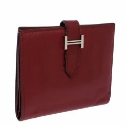 Hermes Hermès Red Leather Bearn Compact Wallet For Women -Deals Hermes Store luxury women hermes used handbags p255230 007