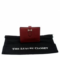 Hermes Hermès Red Leather Bearn Compact Wallet For Women -Deals Hermes Store luxury women hermes used handbags p255230 011