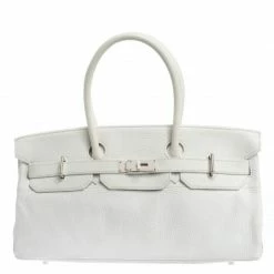 Hermes White Taurillon Clemence Leather Palladium Hardware Shoulder Birkin 42 Bag For Women