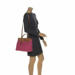 Hermes Rose Lipstick/Natural Canvas And Leather Herbag Zip 31 Bag For Women -Deals Hermes Store luxury women hermes used handbags p257507 001