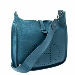 Hermes Blue Izmir Clemence Leather Evelyne III PM Bag For Women 16 Hermes Blue Izmir Clemence Leather Evelyne III PM Bag For Women -Deals Hermes Store luxury women hermes used handbags p258725 005