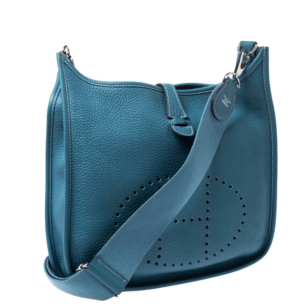 Hermes Blue Izmir Clemence Leather Evelyne III PM Bag For Women 5 Hermes Blue Izmir Clemence Leather Evelyne III PM Bag For Women - Image 3
