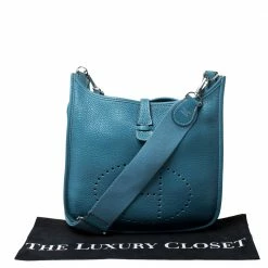 Hermes Blue Izmir Clemence Leather Evelyne III PM Bag For Women 23 Hermes Blue Izmir Clemence Leather Evelyne III PM Bag For Women -Deals Hermes Store luxury women hermes used handbags p258725 007