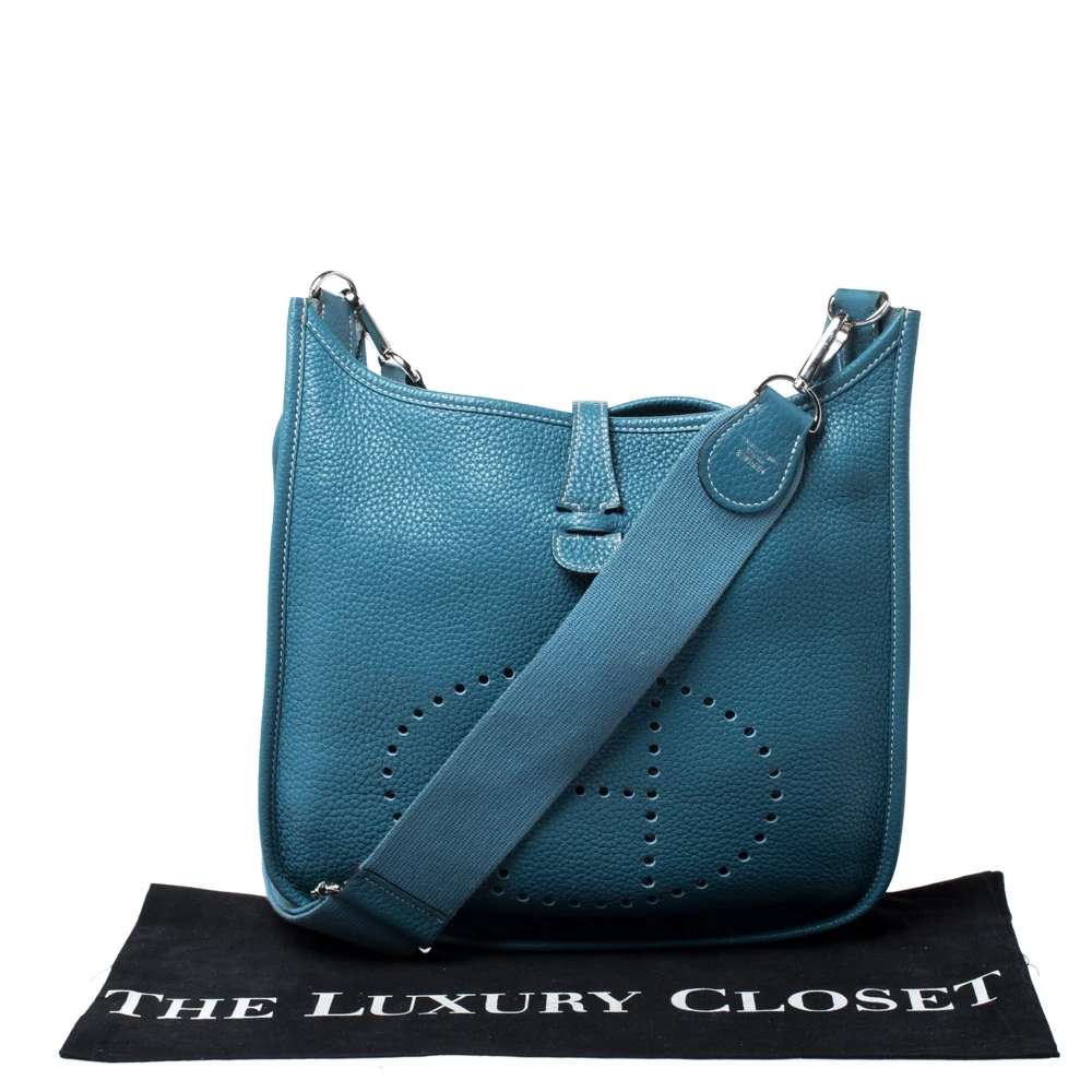 Hermes Blue Izmir Clemence Leather Evelyne III PM Bag For Women 12 Hermes Blue Izmir Clemence Leather Evelyne III PM Bag For Women - Image 10