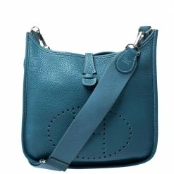 Hermes Blue Izmir Clemence Leather Evelyne III PM Bag For Women