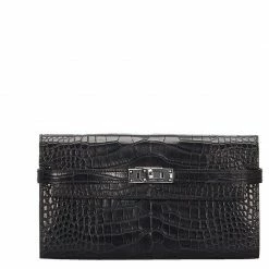 Hermes Black Alligator Leather Kelly Wallet For Women