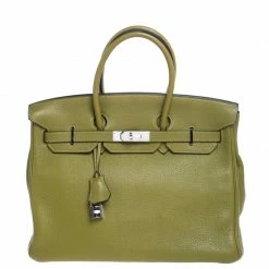 Hermes Anis Green Clemence Leather Palladium Hardware Birkin 35 Bag For Women