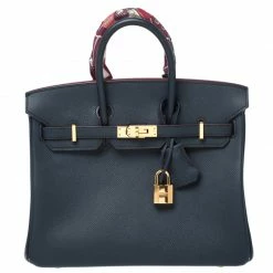 Hermes Blue Marine Epsom Leather Gold Hardware Birkin 25 Bag For Women