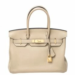 Hermes Beige Togo Leather Gold Hardware Birkin 30 Bag For Women
