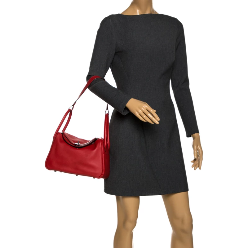 Hermes Vermillion Red Swift Leather Palladium Hardware Lindy 26 Bag For Women 4 Hermes Vermillion Red Swift Leather Palladium Hardware Lindy 26 Bag For Women - Image 2