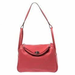 Hermes Vermillion Red Swift Leather Palladium Hardware Lindy 26 Bag For Women