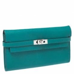 Hermes Vert Vertigo Taurillon Novillo Leather Classic Kelly Wallet For Women -Deals Hermes Store luxury women hermes used handbags p268021 002