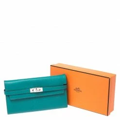Hermes Vert Vertigo Taurillon Novillo Leather Classic Kelly Wallet For Women -Deals Hermes Store luxury women hermes used handbags p268021 010