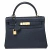Hermes Indigo Blue Togo Leather Gold Hardware Kelly Retourne 28 Bag For Women