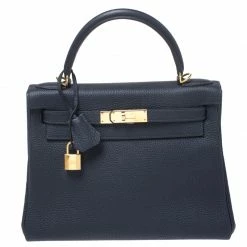Hermes Indigo Blue Togo Leather Gold Hardware Kelly Retourne 28 Bag For Women