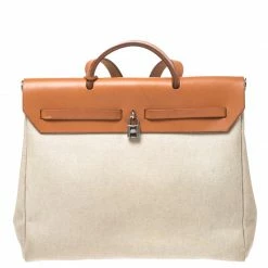 Hermes Beige/Natural Brown Canvas And Leather Herbag 39 Bag For Women -Deals Hermes Store luxury women hermes used handbags p268172 003