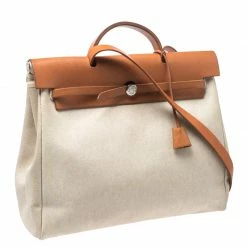 Hermes Beige/Natural Brown Canvas And Leather Herbag 39 Bag For Women -Deals Hermes Store luxury women hermes used handbags p268172 005