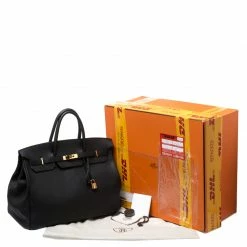 Hermes Black Fjord Leather Gold Hardware Birkin 40 Bag For Women -Deals Hermes Store luxury women hermes used handbags p268198 003