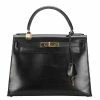 Hermes Black Leather Gold Hardware Kelly Retourne 28 Bag For Women